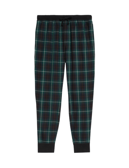 Cotton Rich Brushed Checked Jogger Bottoms