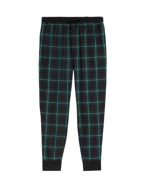 Cotton Rich Brushed Checked Jogger Bottoms