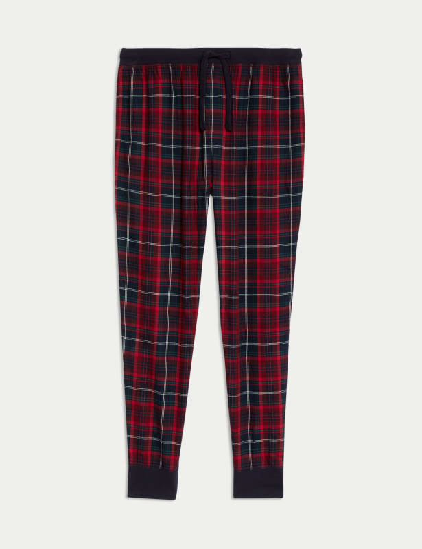 Brushed Cotton Rich Checked Jogger Bottoms