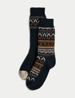 2pk Fair Isle Wool Blend Boot Socks