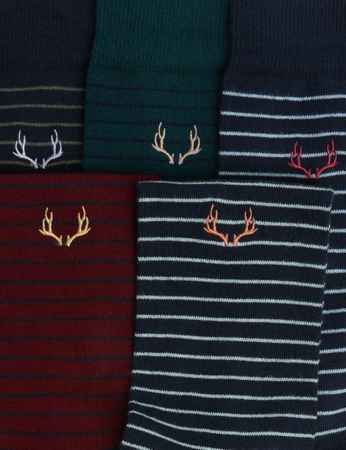 5pk Stag Striped Cotton Rich Socks