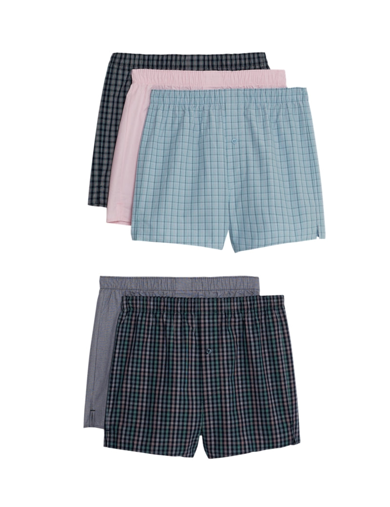 5pk Pure Cotton Checked StayNew™ Checked Woven Boxers