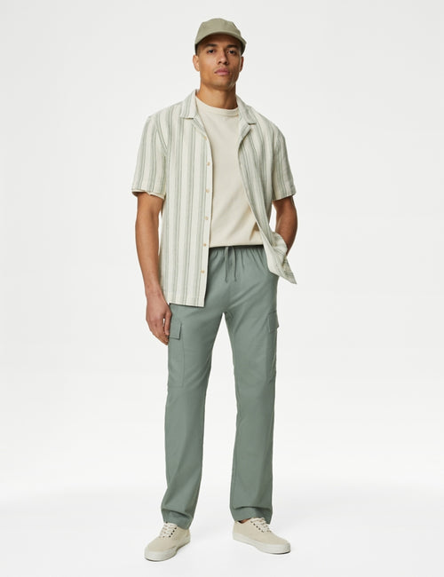 Linen Rich Elasticated Waist Cargo Trousers