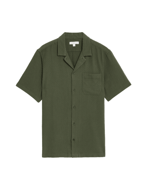 Easy Iron Pure Cotton Cuban Collar Waffle Shirt