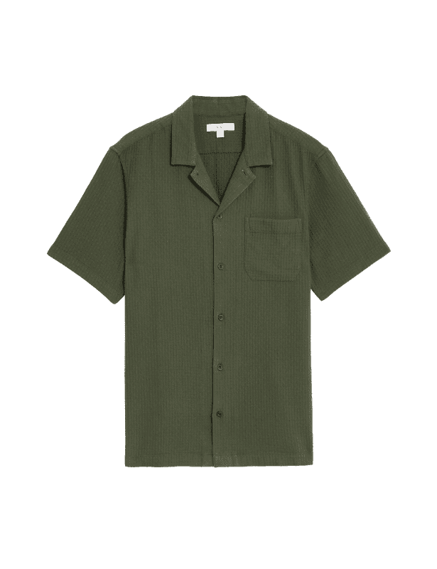 Easy Iron Pure Cotton Cuban Collar Waffle Shirt