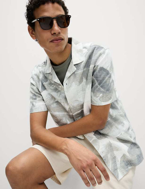 Cotton Rich Short Sleeve Cuban Collar Shirt