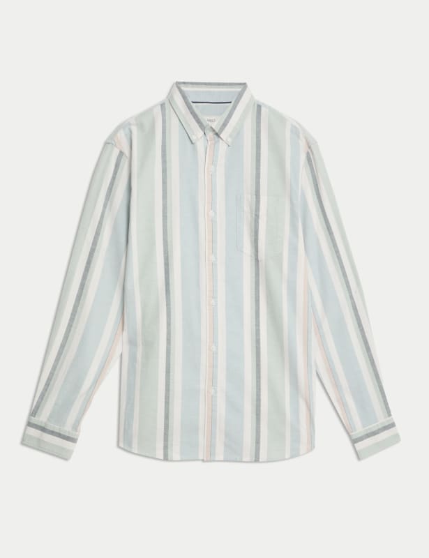 Easy Iron Pure Cotton Striped Oxford Shirt