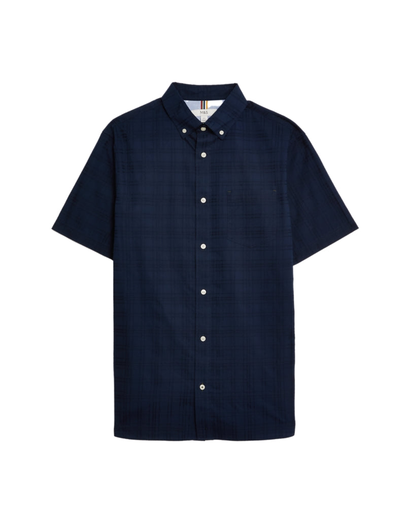 Easy Iron Pure Cotton Textured Check Shirt