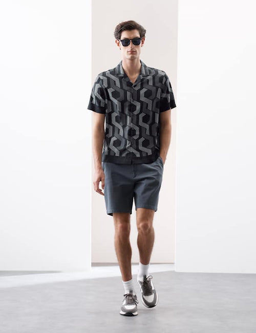 Regular Fit Geometric Print Short Sleeve Shirt