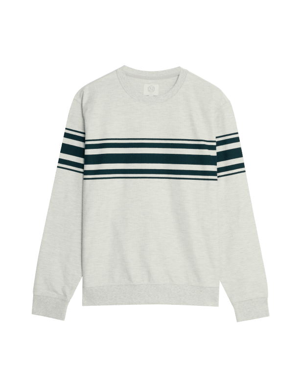 Cotton Rich Waffle Striped Sweatshirt