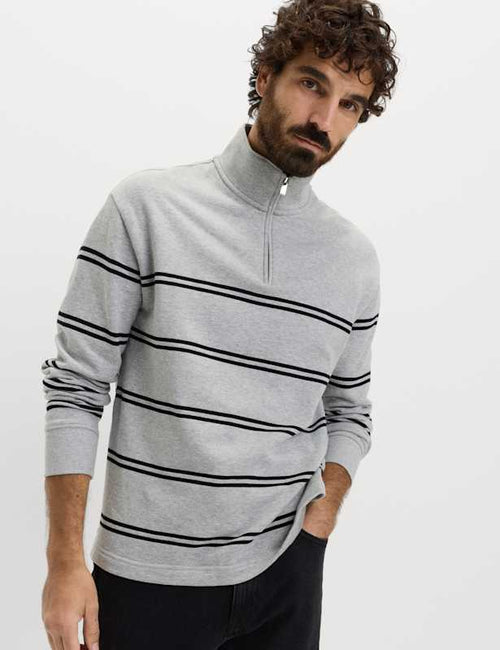 Pure Cotton Striped Half Zip Sweatshirt