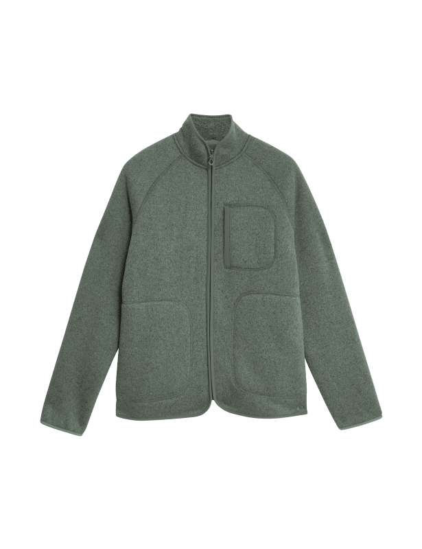 Recycled Fleece Lined Knitted Zip Up Jacket