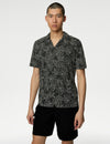 Pure Linen Leaf Print Polo Shirt