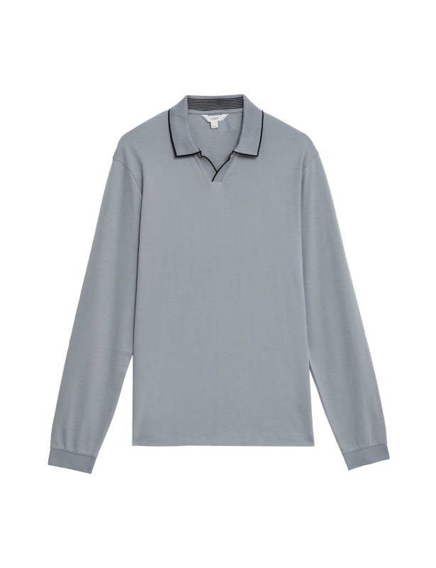 Pure Cotton Tipped Long Sleeve Polo Shirt