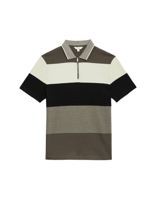 Pure Cotton Colour Block Half Zip Polo