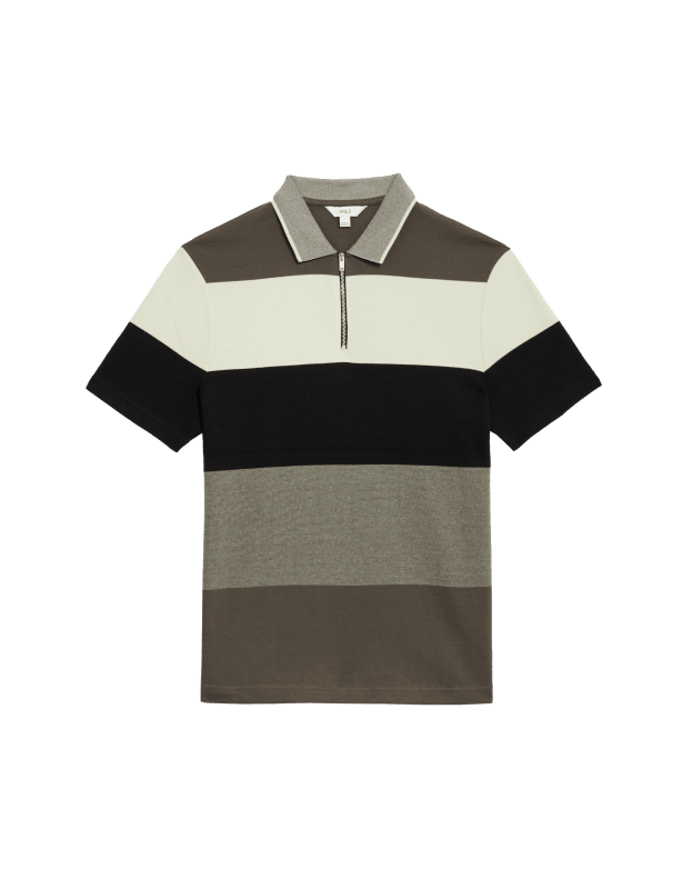 Pure Cotton Colour Block Half Zip Polo