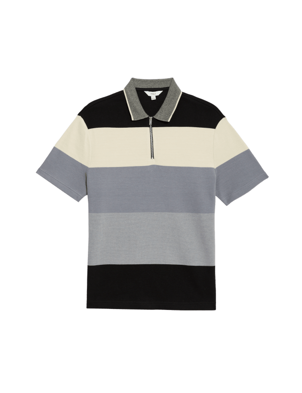 Pure Cotton Colour Block Half Zip Polo