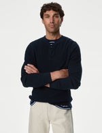 Pure Cotton Henley Waffle Long Sleeve Top