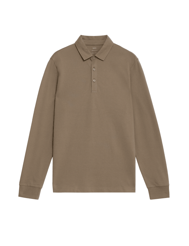 Pure Cotton Long Sleeve Polo Shirt