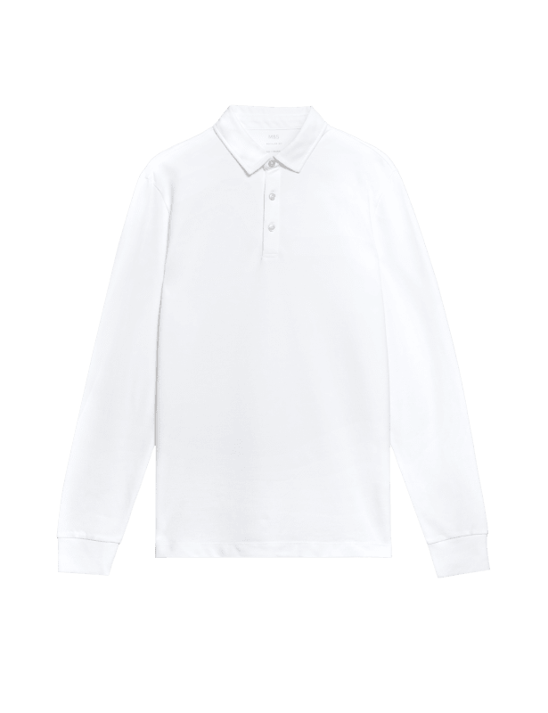 Pure Cotton Long Sleeve Polo Shirt