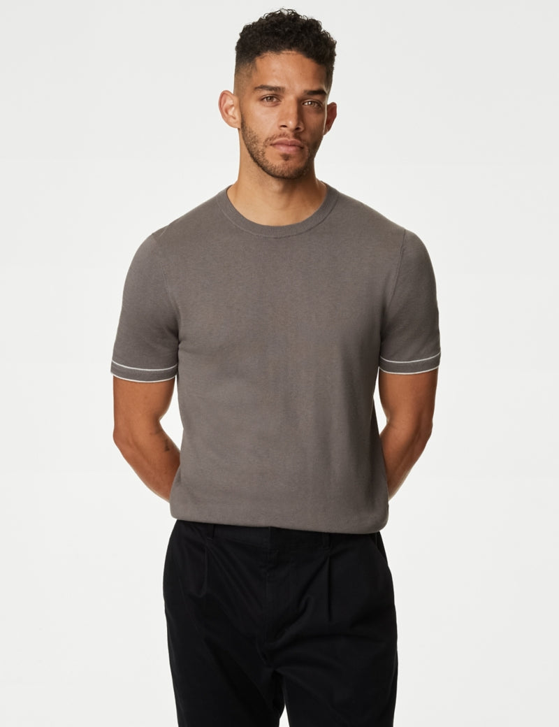 Silk Cotton Crew Neck Knitted T-Shirt