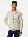 Cotton Blend Ribbed Shawl Collar Cardigan