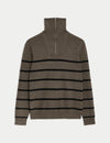 Cotton Blend Striped Half Zip Jumper