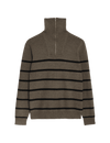 Cotton Blend Striped Half Zip Jumper