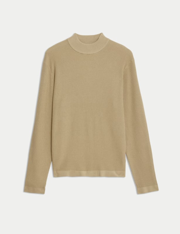 Cotton Rich Textured High Neck Jumper with Modal