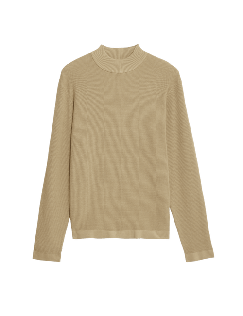 Cotton Rich Textured High Neck Jumper with Modal