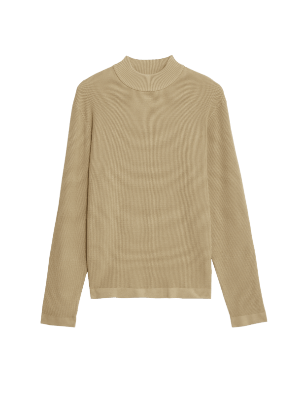 Cotton Rich Textured High Neck Jumper with Modal