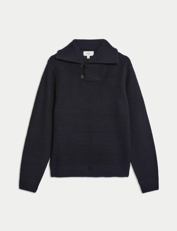 Textured Shawl Collar Jumper with Wool