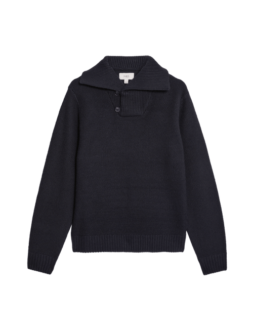 Textured Shawl Collar Jumper with Wool