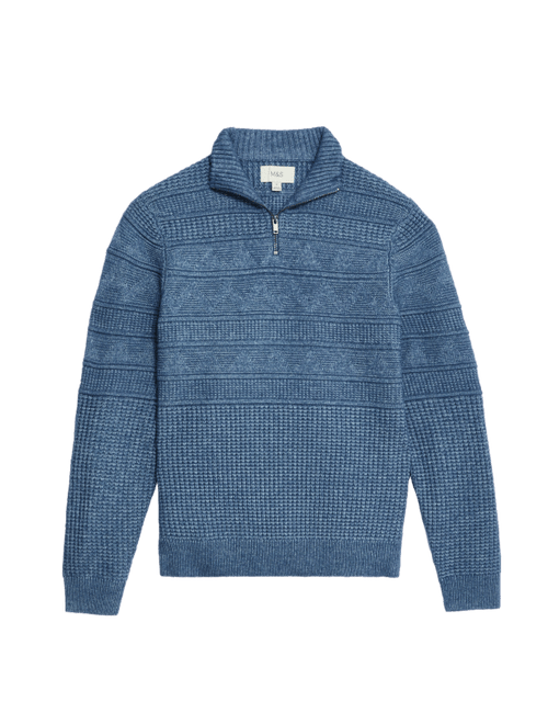 Textured Half Zip Jumper with Wool