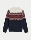 Cotton Blend Fair Isle Crew Neck Jumper