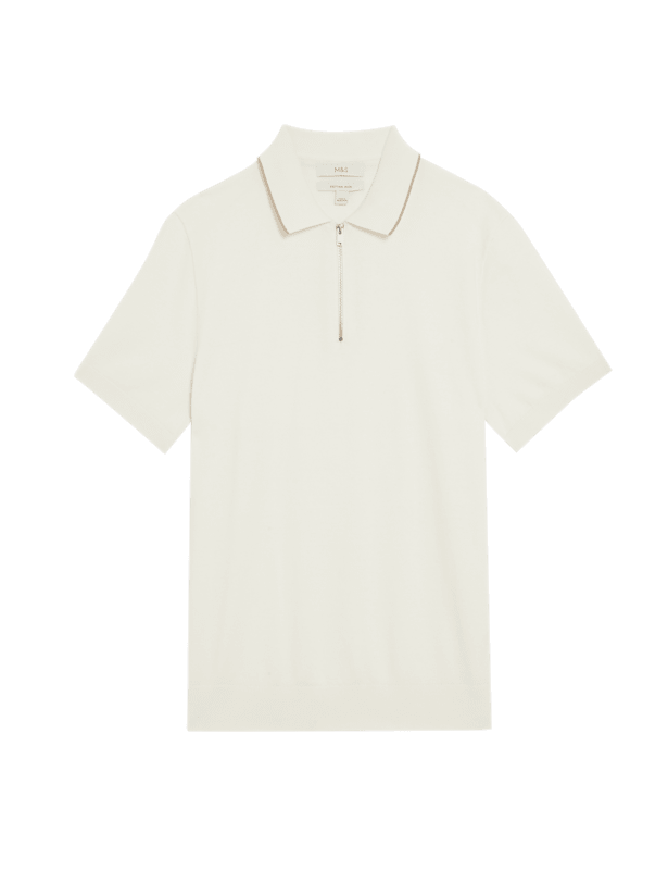 Cotton Rich Half Zip Knitted Polo Shirt