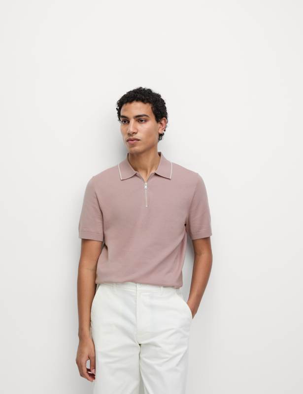 Cotton Rich Half Zip Knitted Polo Shirt