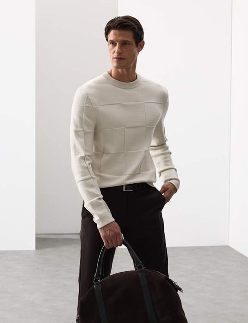 Textured Crew Neck Knitted Jumper