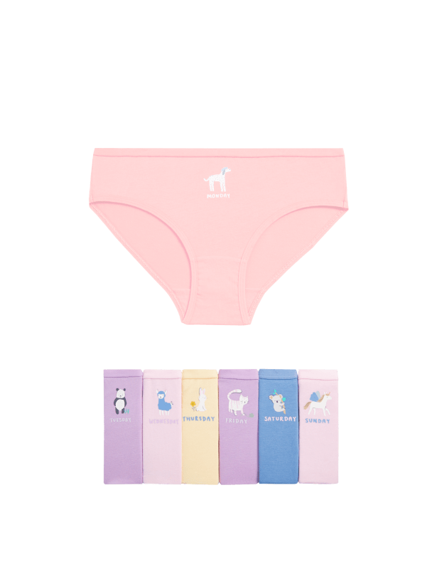 7pk Cotton with Stretch Days of the Week Knickers (2-12 Yrs)