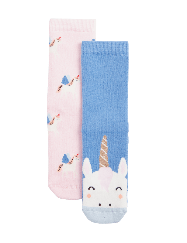 2pk Cotton Rich Terry Unicorn Slipper Socks (6 Small - 7 Large)