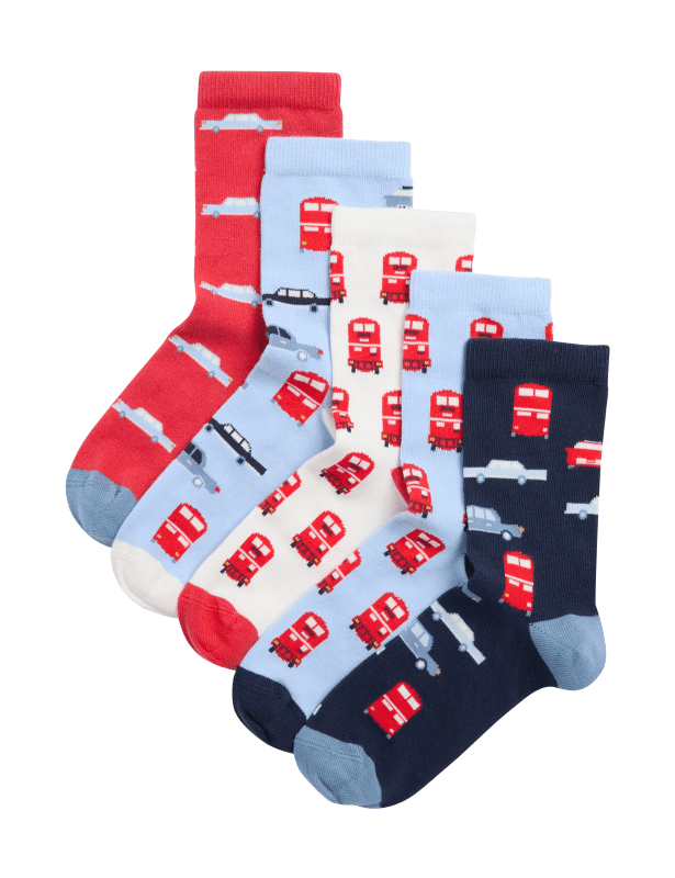 5pk Cotton Rich Transport Socks (6 Small - 7 Large)