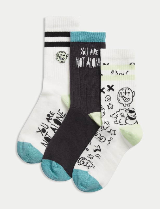 3pk Cotton Rich Patterned Socks (6 Small - 7 Large)