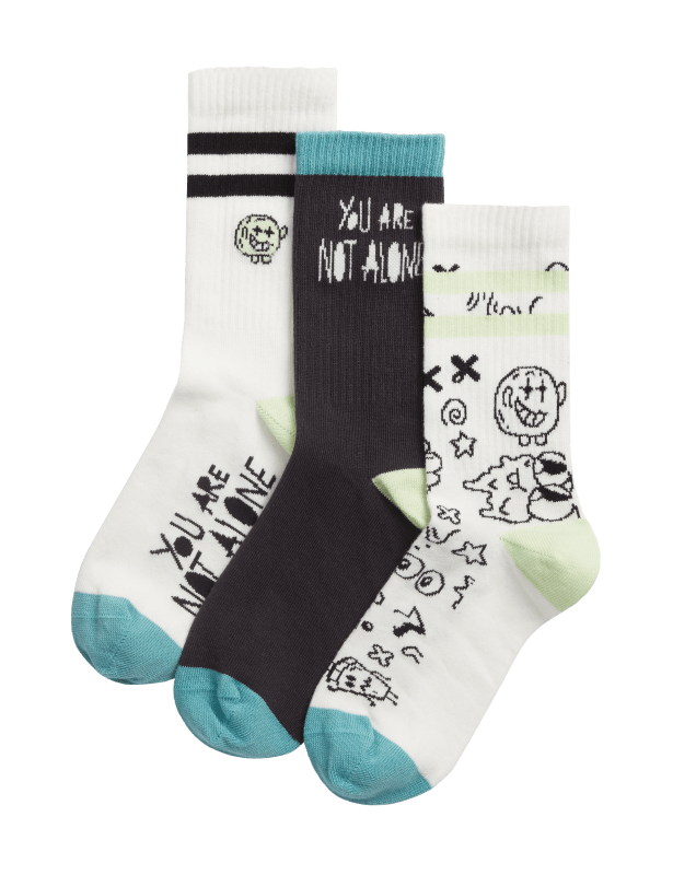 3pk Cotton Rich Patterned Socks (6 Small - 7 Large)