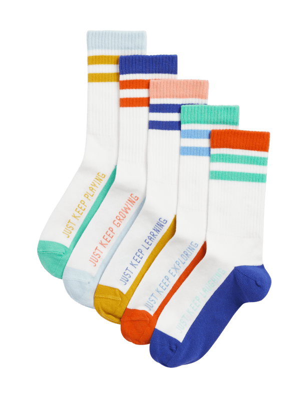 5pk Cotton Rich Slogan Sports Socks (6 Small - 7 Large)