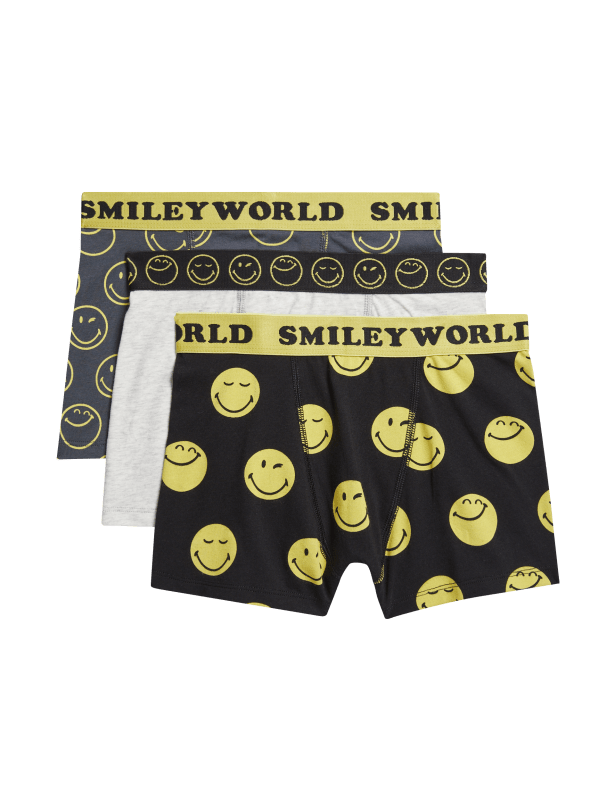 3pk Cotton with Stretch SmileyWorld™ Trunks (5-16 Yrs)