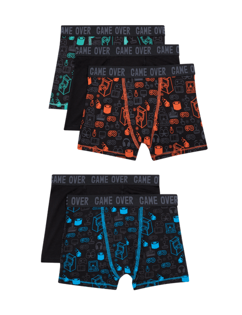 5pk Cotton with Stretch Gaming Trunks (5-16 Yrs)