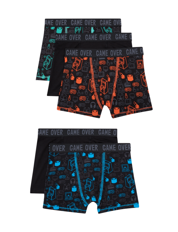 5pk Cotton with Stretch Gaming Trunks (5-16 Yrs)