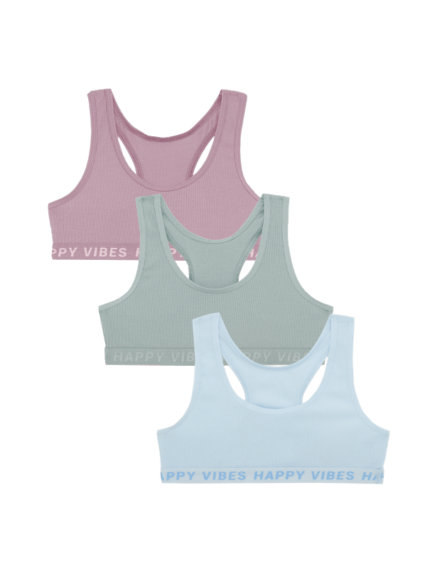 3pk Cotton-Rich Racerback Crop Tops (6-16 Yrs)