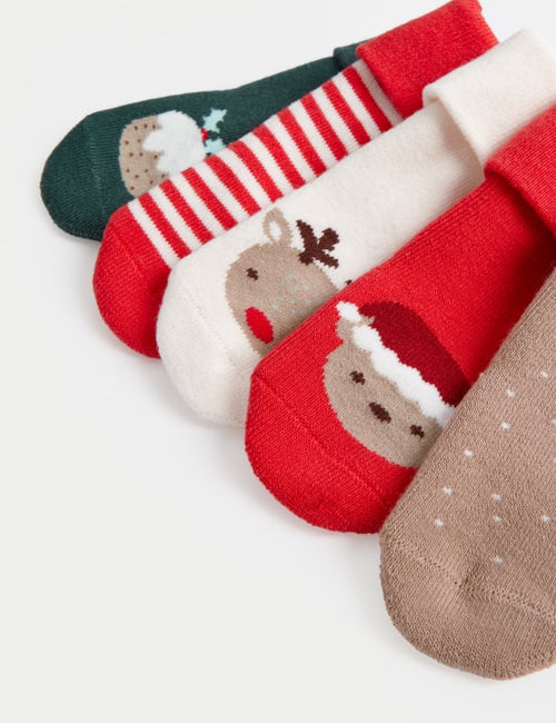 5pk Cotton Rich Terry Christmas Baby Socks