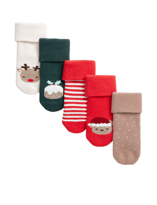 5pk Cotton Rich Terry Christmas Baby Socks